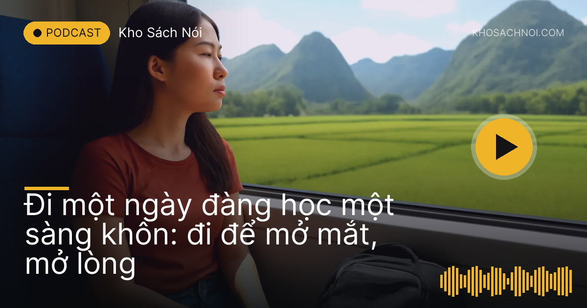 Cô gái trẻ ngồi bên cửa sổ toa tàu nhìn ra cánh đồng