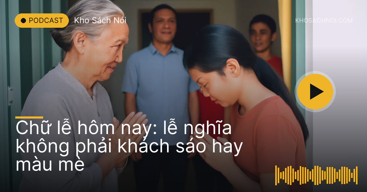 Bé gái khoanh tay chào bà nội ở cửa nhà trong ngày giỗ