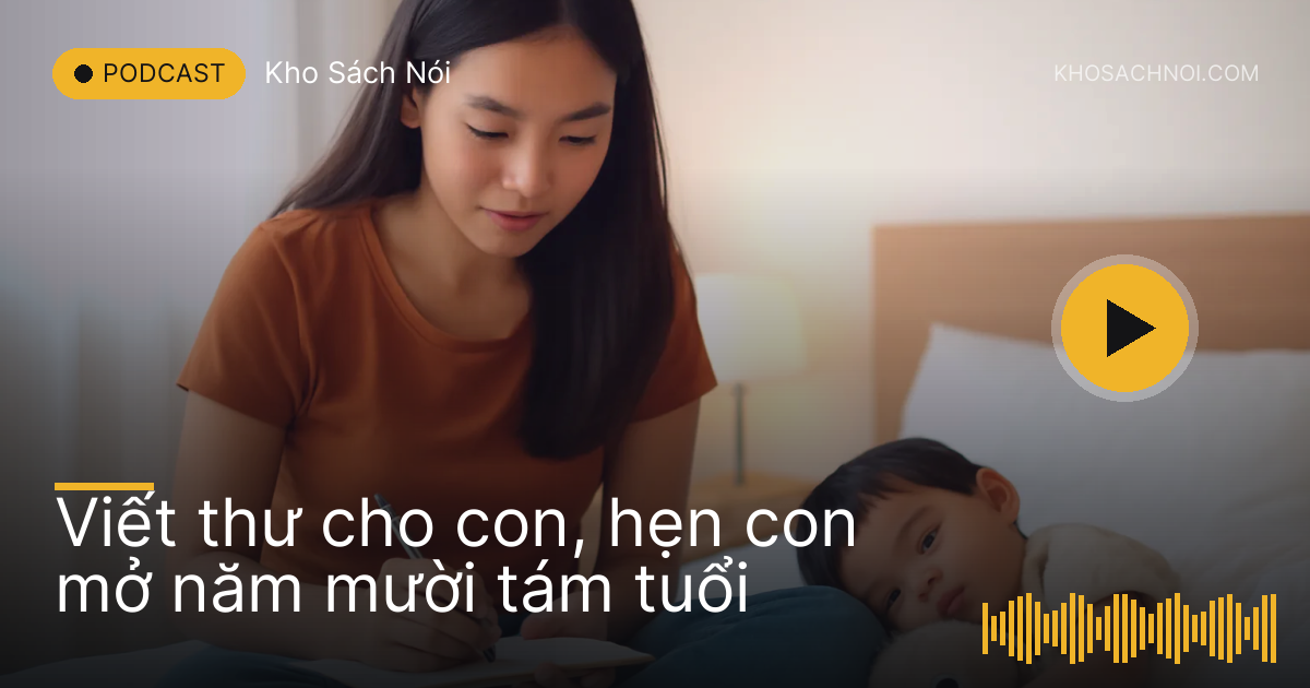 Người mẹ ngồi viết thư bên cạnh đứa con nhỏ đang ngủ