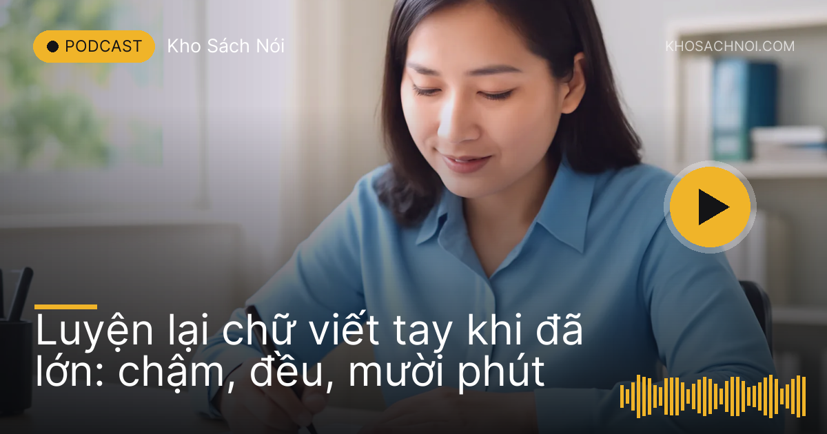 Người phụ nữ tập viết chữ bằng bút máy, nét chữ mờ