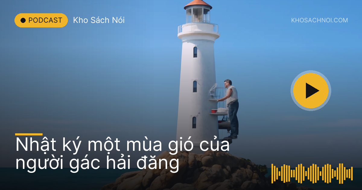 Ngọn hải đăng trắng trên mỏm đá, người đàn ông leo cầu thang xoắn