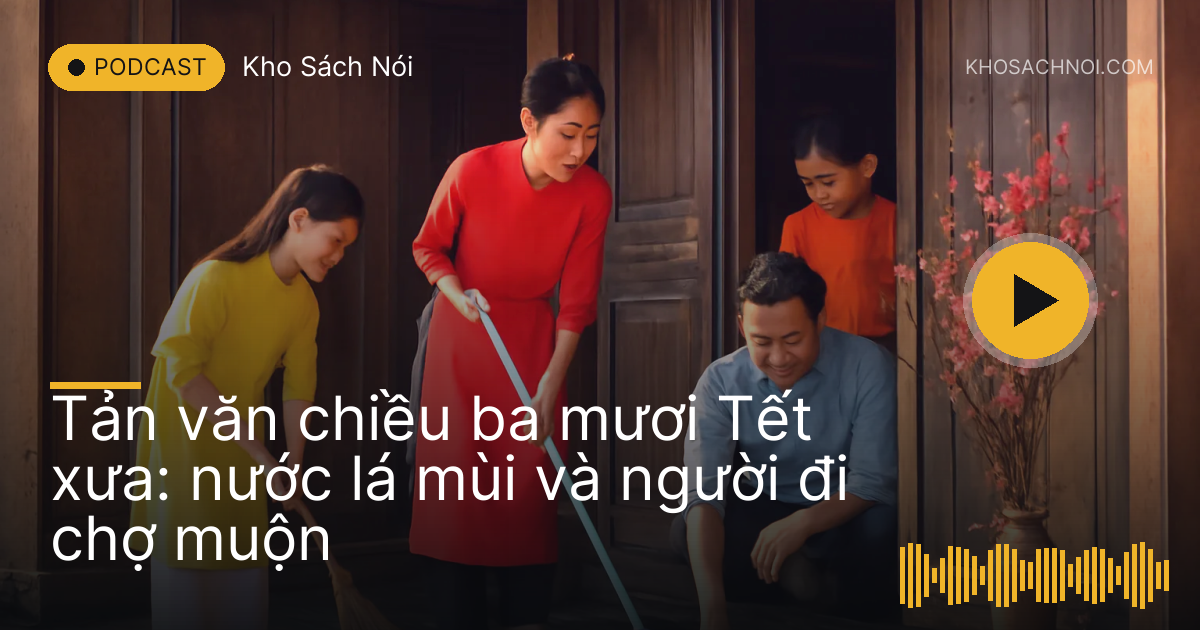 Gia đình lau dọn hiên nhà gỗ chiều cuối năm, cành đào hồng đặt bên cửa