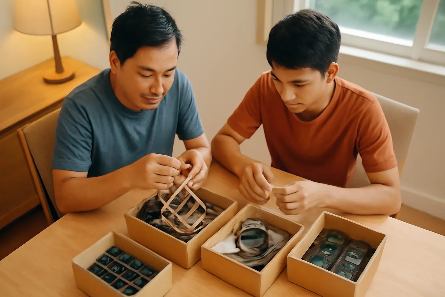 Mớ dây sạc rối trên bàn đang được phân loại